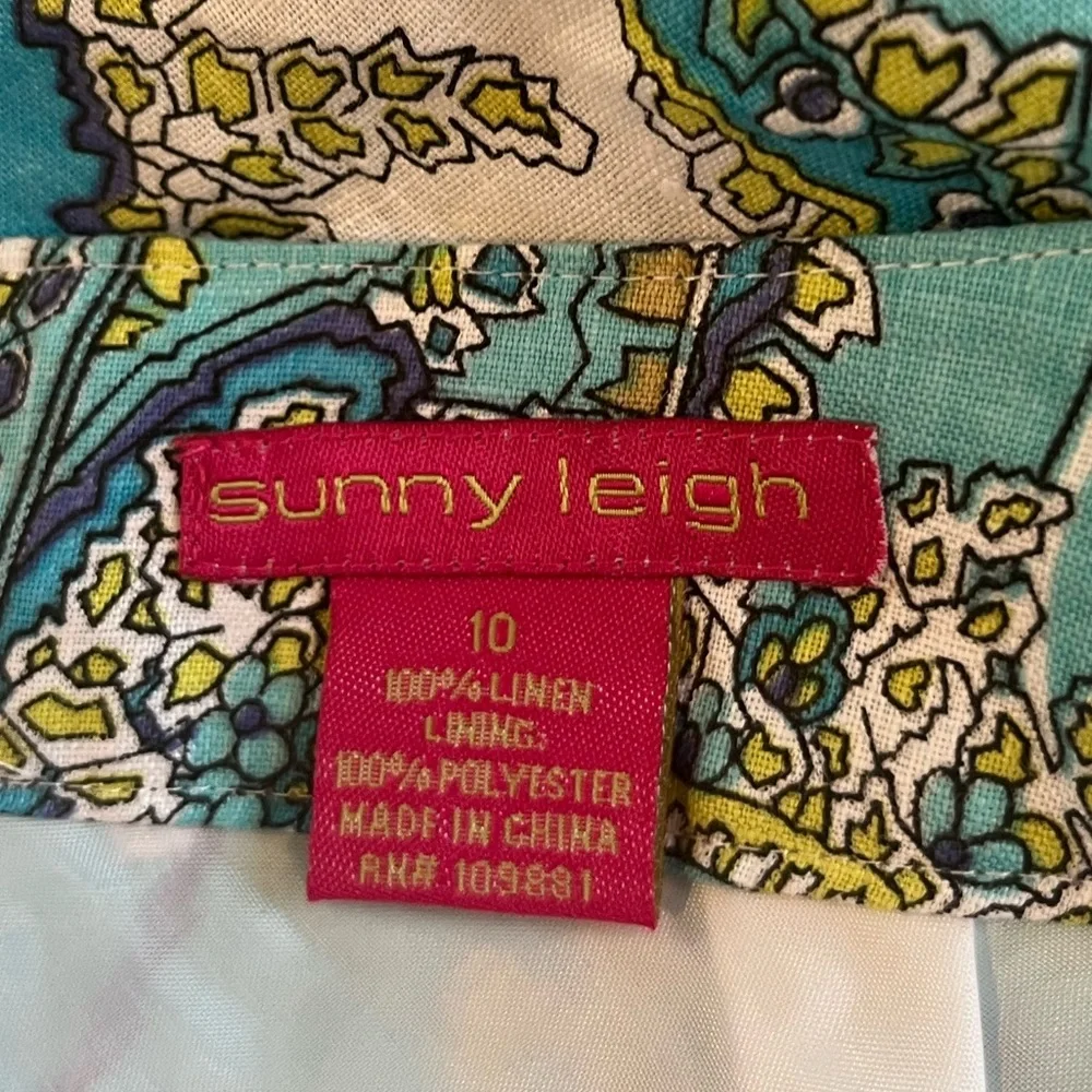 Sunny Leigh NWT Linen Summer Wind Turquoise/Multi Paisley Print Faux Wrap Skirt - Picture 7 of 10
